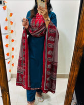 Pure fine Cotton fabric   Kurti with Pant with cotton 100-100 Dupatta*